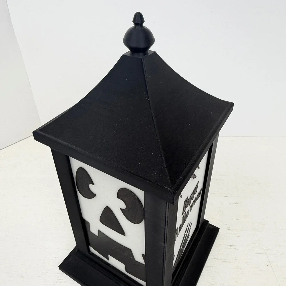 Halloween Lantern Haunted House Spider Web Jack-O-Lantern Black White 10 Inch